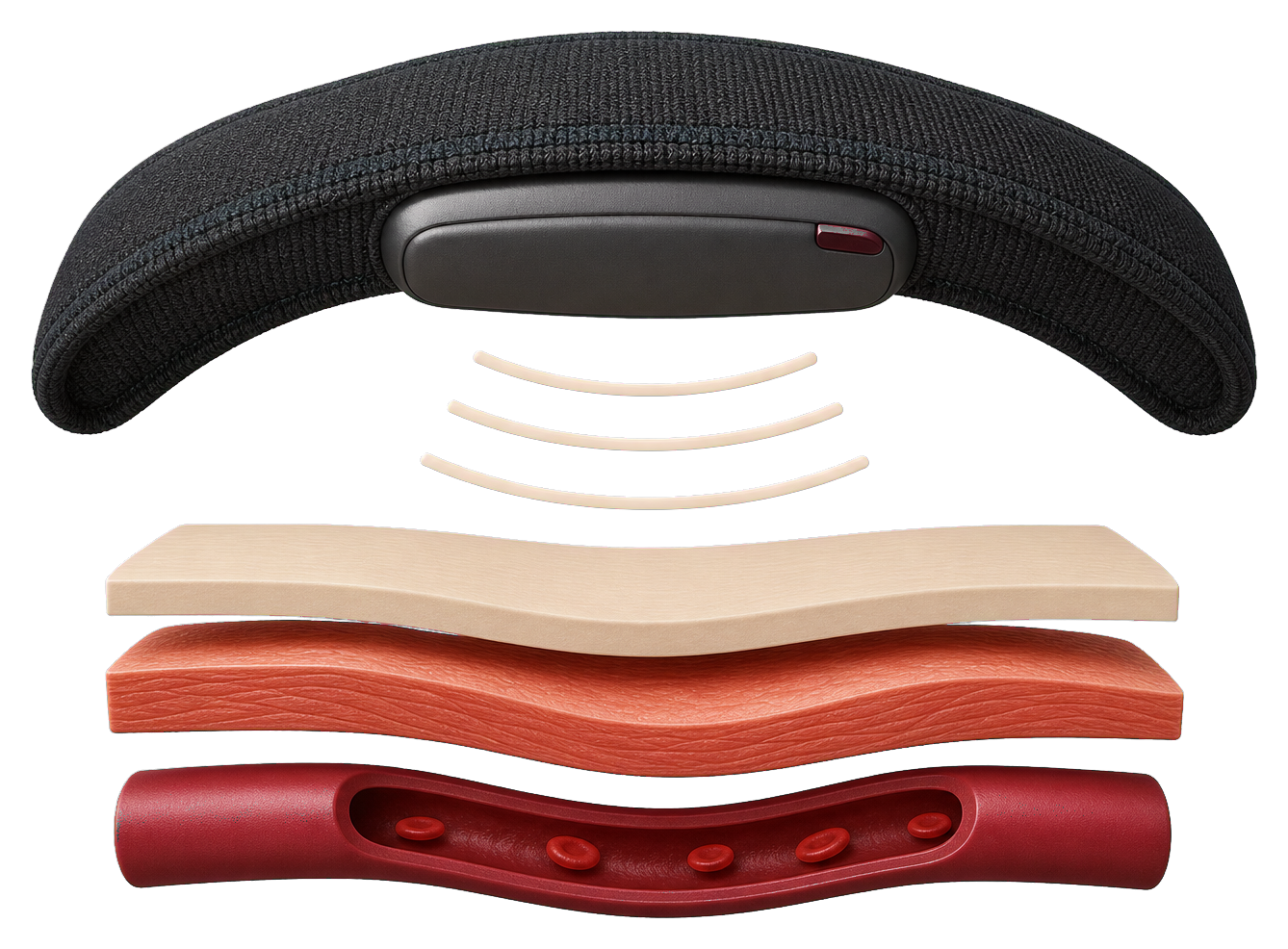 Exploded sensing concept showing the Frame ultrasound sensor above skin, tissue, and an artery